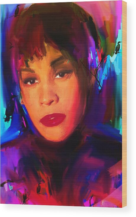 Whitney Houston Wood Print featuring the painting Whitney Houston #9 by Bogdan Floridana Oana