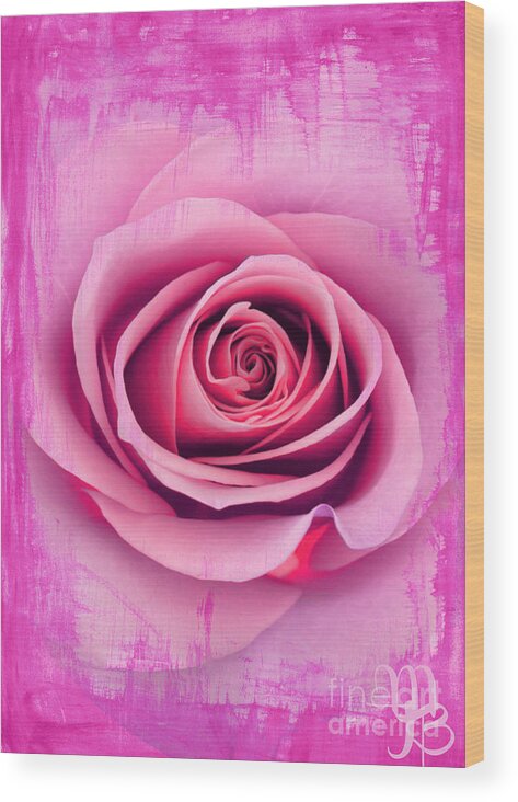 Floral Wood Print featuring the painting A Pink Rose by Mindy Bench