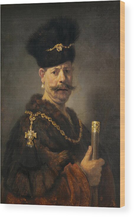 Rembrandt Wood Print featuring the painting A Polish Nobleman by Rembrandt