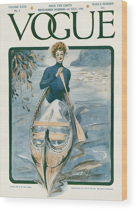 Illustration Wood Print featuring the photograph A Vintage Vogue Magazine Cover Of A Woman by G. Howard Hilder