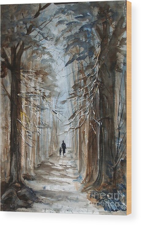 Landscape Wood Print featuring the painting A Walk in the Woods by Gerald Miraldi