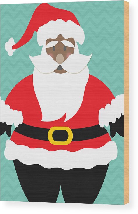 Santa Wood Print featuring the digital art African American Santa Claus by Linda Woods
