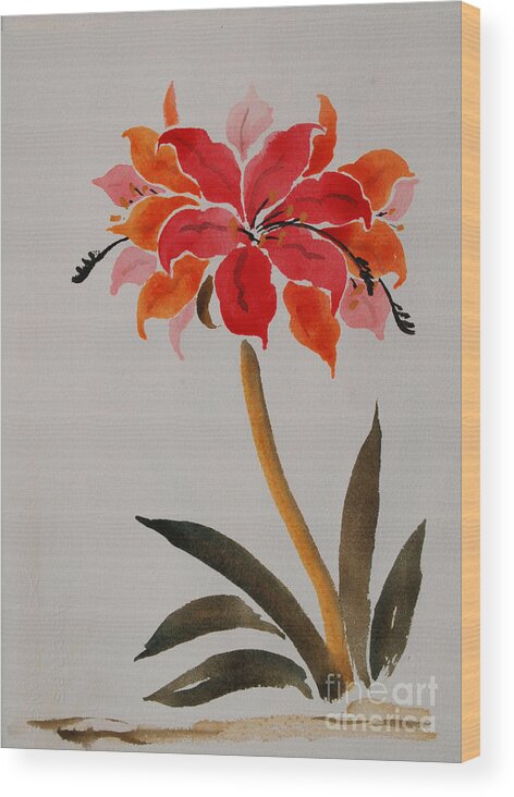 Floral Wood Print featuring the painting amaryllis III by Heidi E Nelson