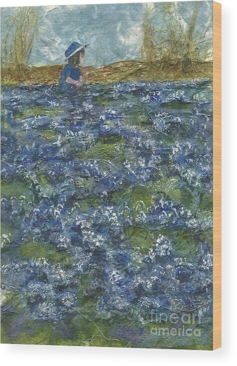 Blue Bonnets Wood Print featuring the painting Among the Blue Bonnets by Lynn Babineau