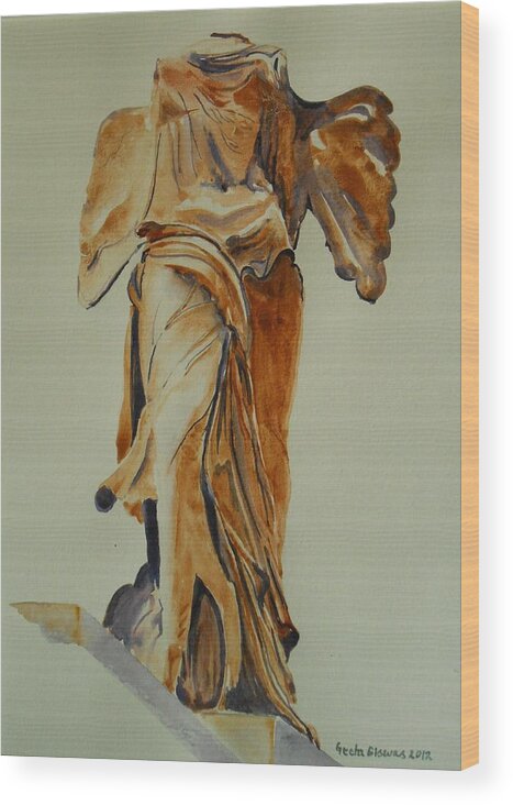 France Wood Print featuring the painting Another perspective of The Winged Lady of Samothrace by Geeta Yerra