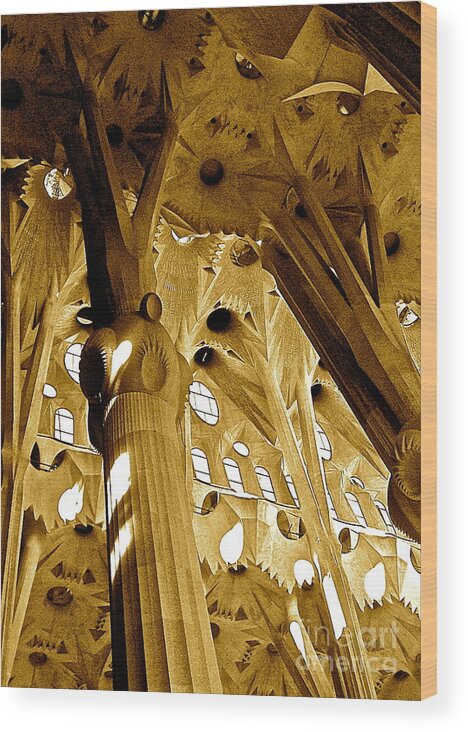 Sagrada Familia Photo Prints Wood Print featuring the digital art Antoni Gaudi rythmes  by Delona Seserman