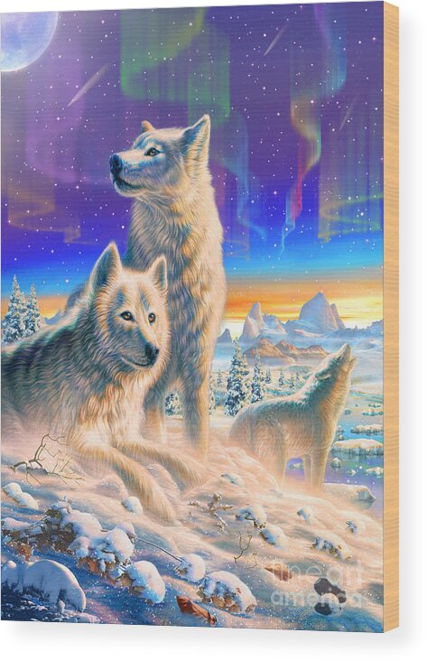 Adrian Chesterman Wood Print featuring the digital art Arctic Wolves by MGL Meiklejohn Graphics Licensing