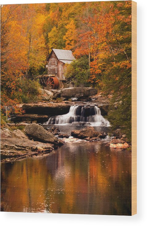 Autumn Wood Print featuring the photograph Autumn copper tone Glade Creek Mill by Randall Branham