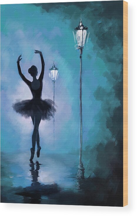 Ballet Dancer Wood Print featuring the painting Ballet in the Night by Corporate Art Task Force