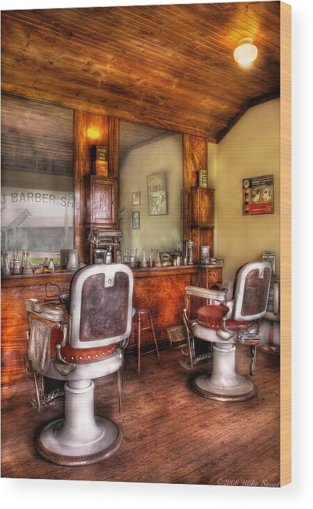 Barber Wood Print featuring the photograph Barber - The Barber Shop II by Mike Savad
