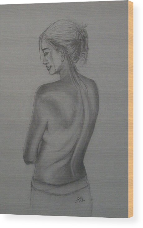 Beautiful Woman Wood Print featuring the drawing Beneath The Surface by Jane See