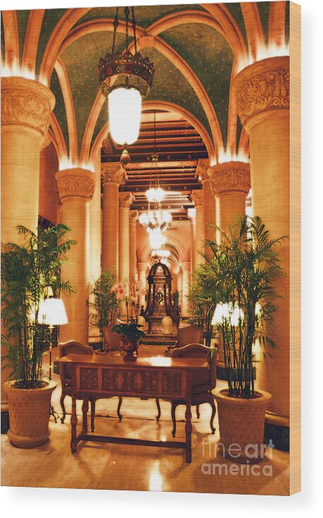 Biltmore Wood Print featuring the digital art Biltmore Hotel Vintage Lobby Coral Gables Miami Florida Arches and Columns Diffuse Glow Digital Art by Shawn O'Brien