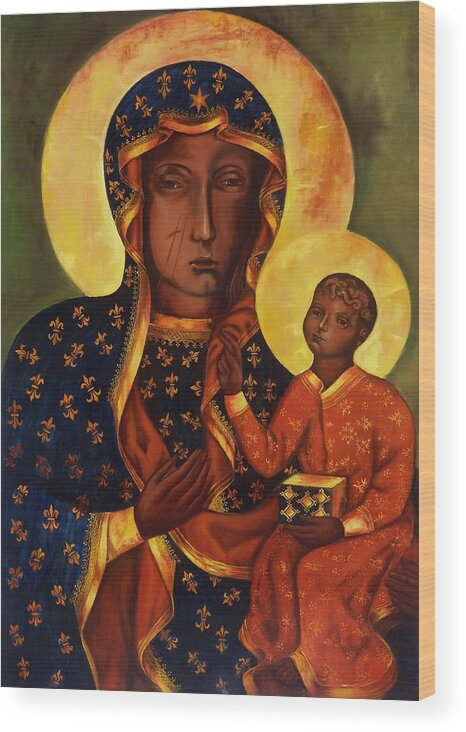 Black Madonna Wood Print featuring the painting The Black Madonna of Czestochowa by Irek Szelag