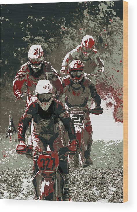 Dirtbike Wood Print featuring the photograph Blood Sweat and Dirt by Angela Rath