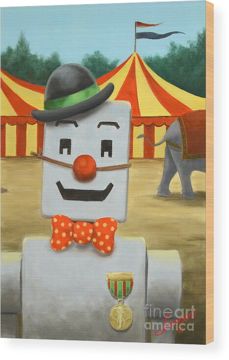 Bob Blockman Wood Print featuring the painting Bob Blockman Joins the Circus by Charles Fennen