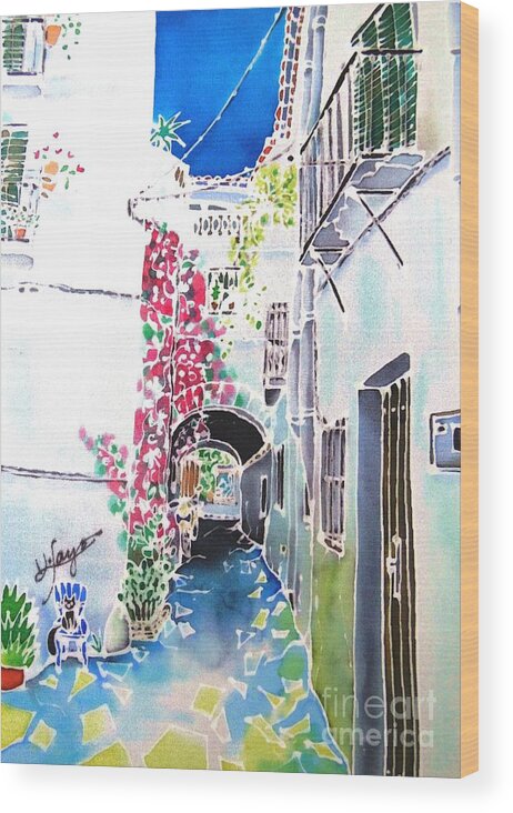 Spain Wood Print featuring the painting Bougainvillea path by Hisayo OHTA