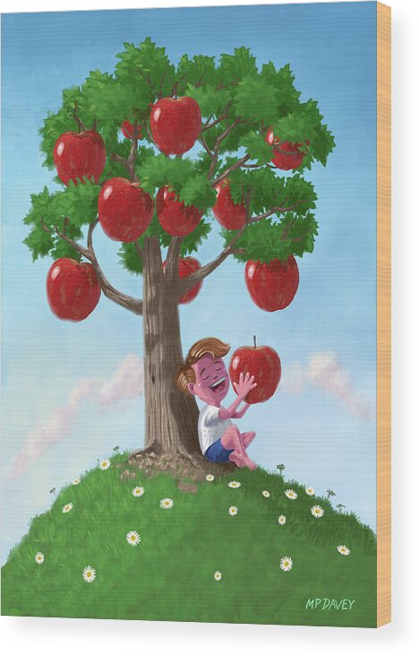 Apple Wood Print featuring the digital art Boy with Apple Tree by Martin Davey