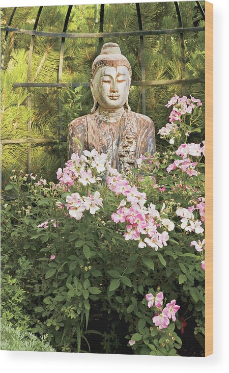 No People Wood Print featuring the photograph Buddha Statue In Garden by Robert Reck