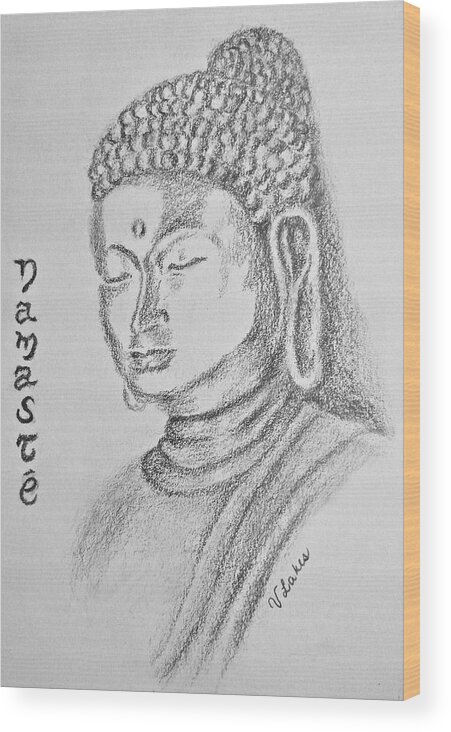 Buddha Wood Print featuring the drawing Buddha by Victoria Lakes