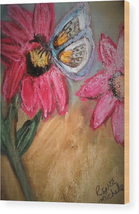 Butterfly Wood Print featuring the pastel Butterfly Breakfast by Renee Michelle Wenker