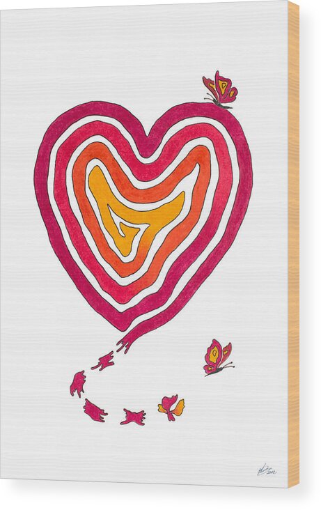 Heart Wood Print featuring the drawing Butterfly Heart by Andreas Berthold