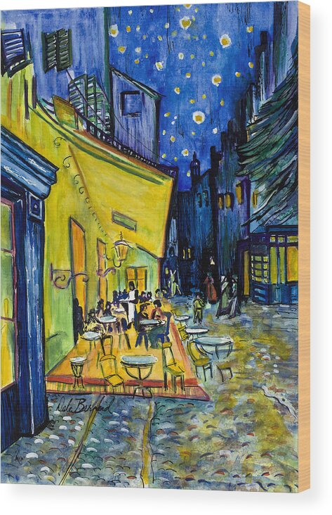 Van Gogh Wood Print featuring the painting Cafe Terrace At Night by Dale Bernard