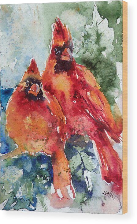 Cardinal Wood Print featuring the painting Cardinal birds by Kovacs Anna Brigitta