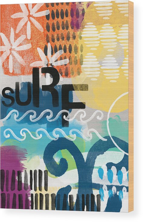 Surf Wood Print featuring the painting Carousel #7 SURF - contemporary abstract art by Linda Woods