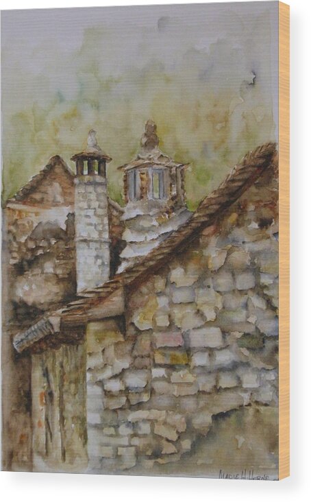 Series piedras Wood Print featuring the painting Casa en Alto Aragon by Madie Horne
