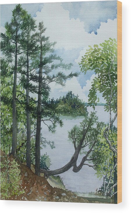 Watercolor Wood Print featuring the painting Cathedral Point - Trout Lake by Helen Klebesadel
