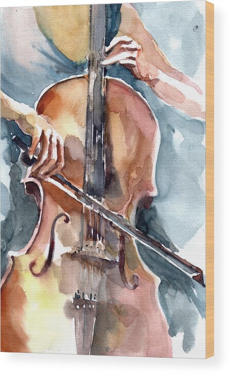 Cello Wood Print featuring the painting Cellist by Faruk Koksal