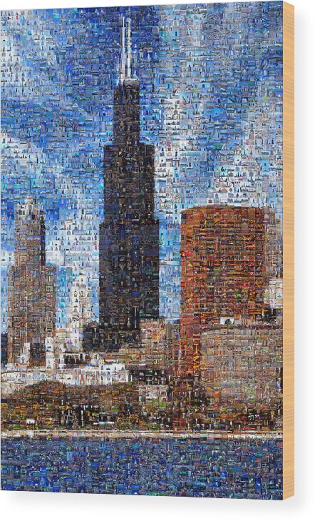 Mosaic Wood Print featuring the digital art Chicago Photo Mosaic by Wernher Krutein