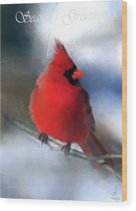 Cardinal Wood Print featuring the digital art Christmas Card - Cardinal by Pennie McCracken