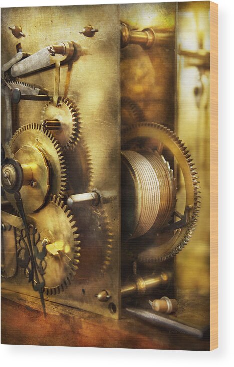 Clockmaker Wood Print featuring the photograph Clockmaker - We all mesh by Mike Savad
