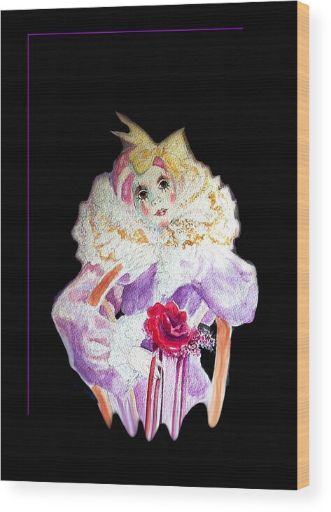 Clown Wood Print featuring the painting Clown Thinking Blank for You by Michael Shone SR