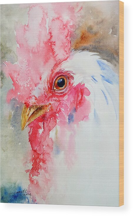 Watercolor Wood Print featuring the painting Cocky by Arti Chauhan
