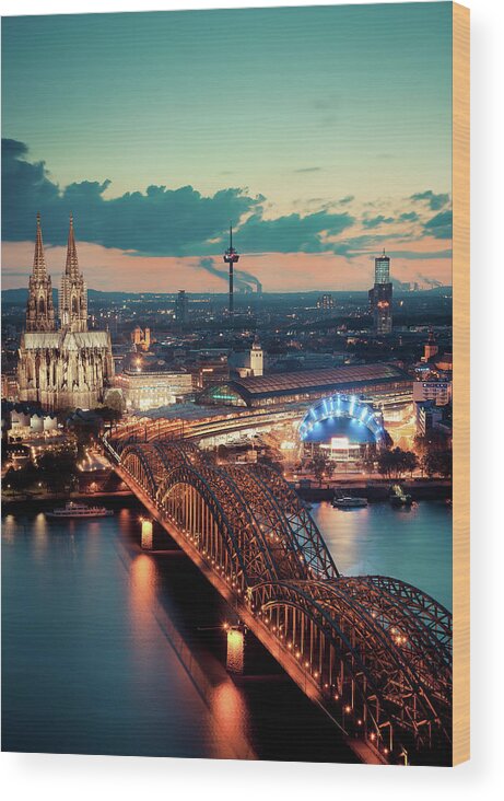 Built Structure Wood Print featuring the photograph Cologne At Night by Vjdora