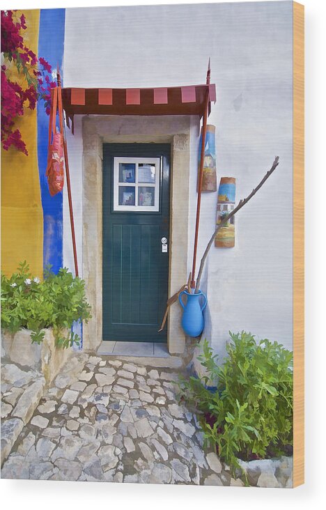 Obidos Wood Print featuring the photograph Colorful Door of Obidos by David Letts