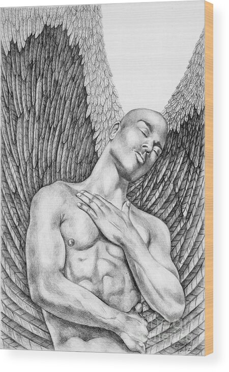 Contemplating Black Male Angel Wood Print by Dawn - Pixels