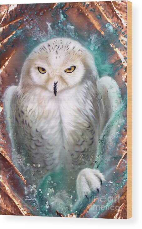 Copper Wood Print featuring the painting Copper Snowy Owl by Sandi Baker