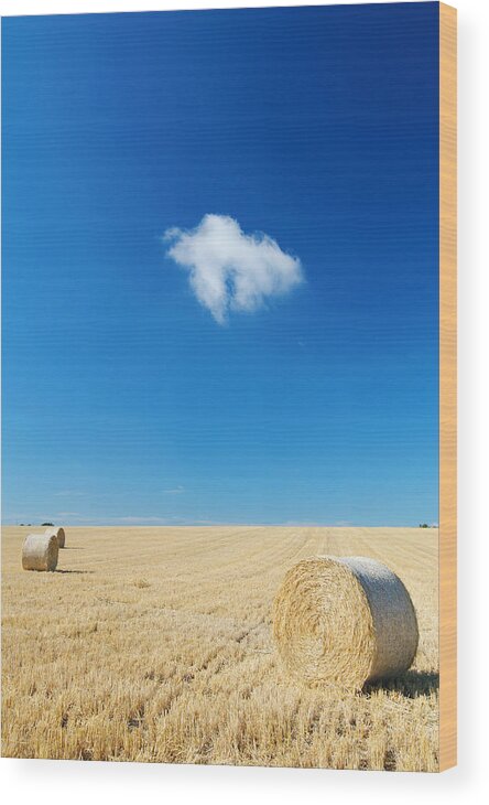 Kent Wood Print featuring the photograph Corn Field with Hay Bales by Chevy Fleet