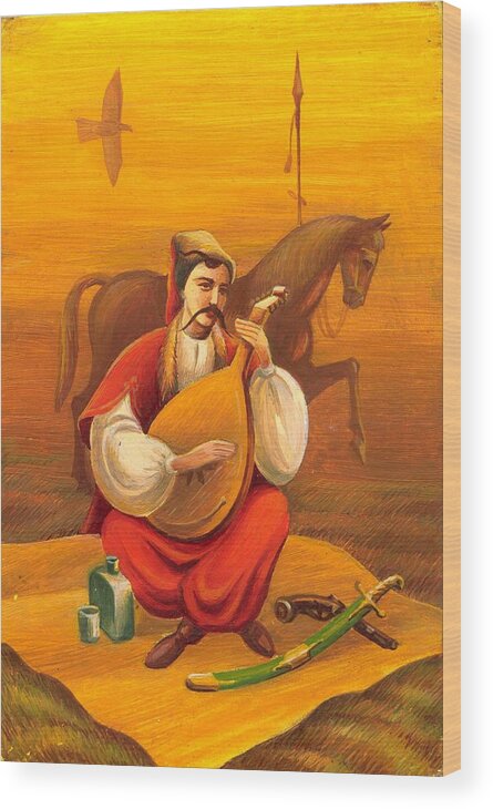 Cossack Mamay Wood Print featuring the painting Cossack Mamay #2 by Oleg Zavarzin