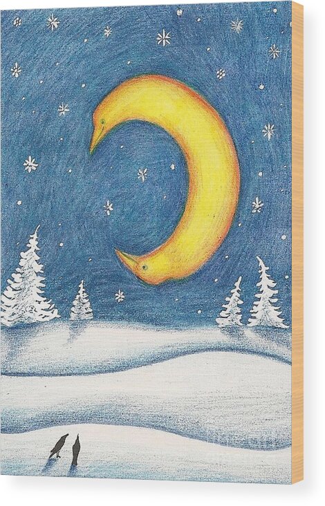 Print Wood Print featuring the painting Crescent Moon by Margaryta Yermolayeva