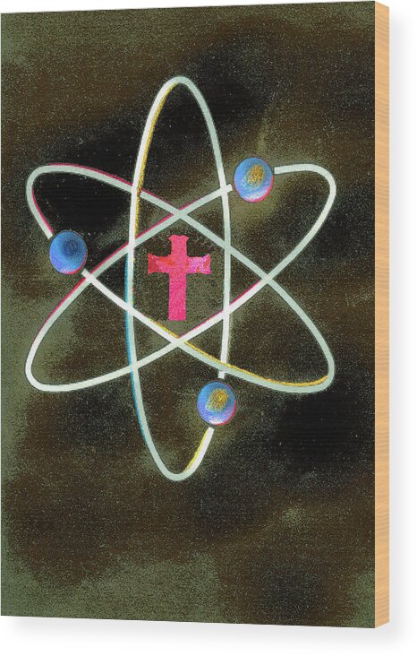 Atom Wood Print featuring the photograph Cross At The Center Of Atom Symbol by Ikon Ikon Images