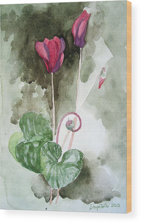 Botanicals Wood Print featuring the painting Cyclamen 1 study by Kathryn Donatelli
