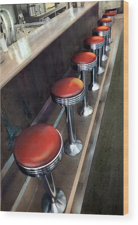 Diner Stools Wood Print featuring the photograph Diner Stools by Cindy McIntyre