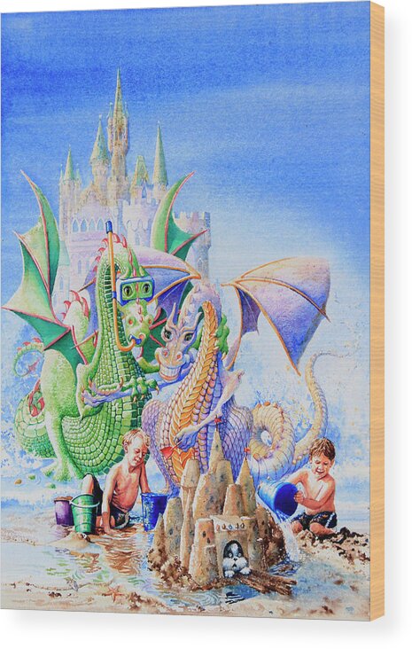 Beach Scene Wood Print featuring the painting Dragon Castle by Hanne Lore Koehler