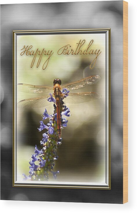 Dragonflies Wood Print featuring the photograph Dragonfly Birthday Card by Carolyn Marshall