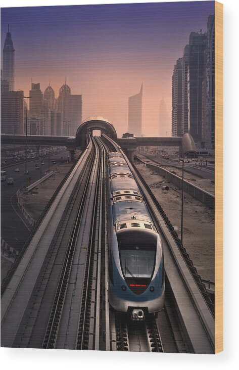 Outdoor Wood Print featuring the photograph Dubai Marina Metro by Radoslav Nedelchev