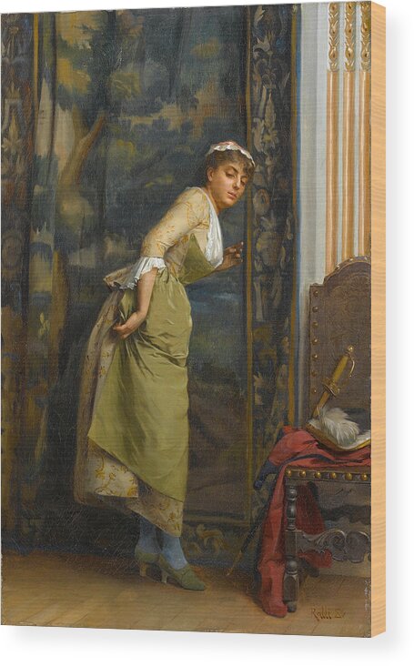 Theodoros Rallis Wood Print featuring the painting Eavesdropping by Theodoros Rallis